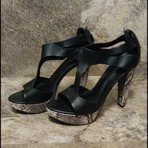 Black Aldi Heels with Faux Snakeskin Heel